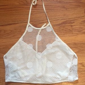 Cropped mesh halter top with adjustable straps